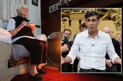 Woman looking sad and Prime Minister Rishi Sunak