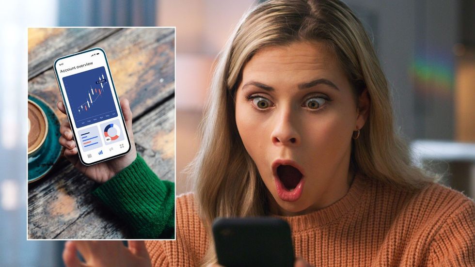 Woman looking shocked and account