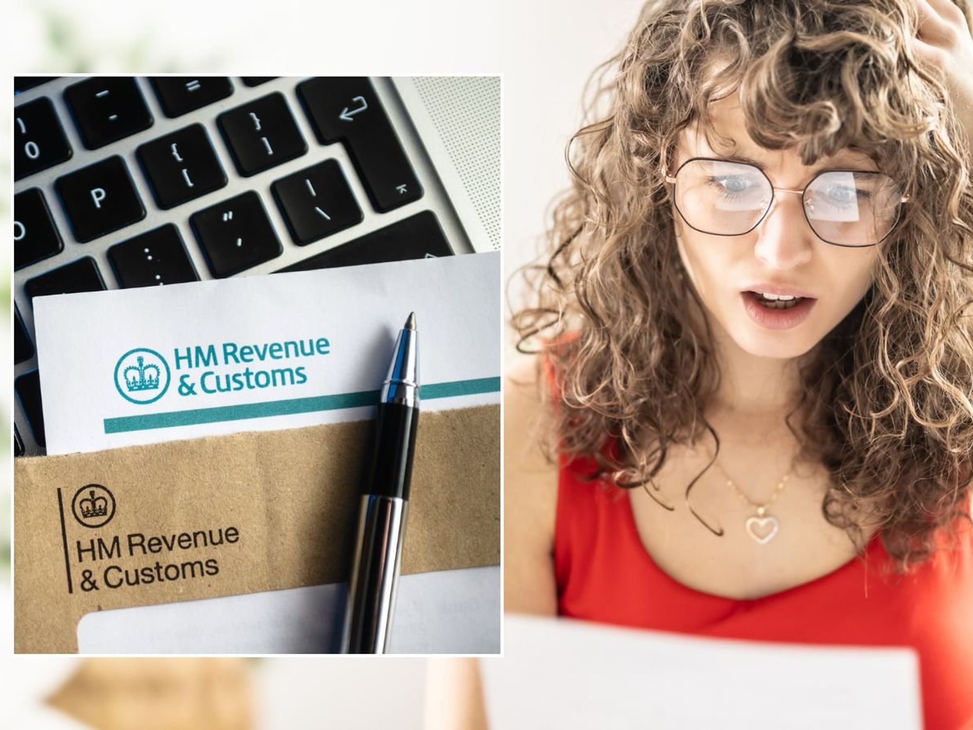 Woman looking shocked and HMCR letter
