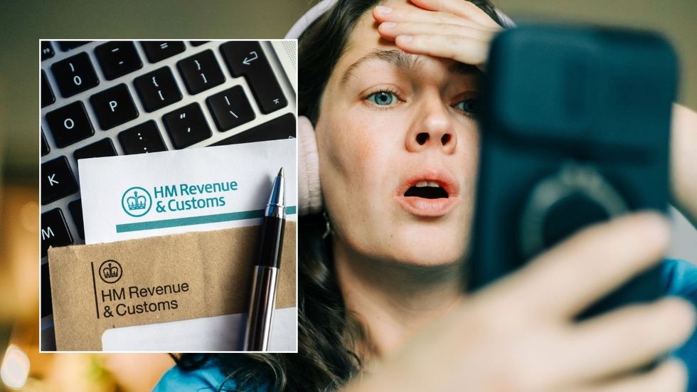 Woman looking shocked and HMRC letter