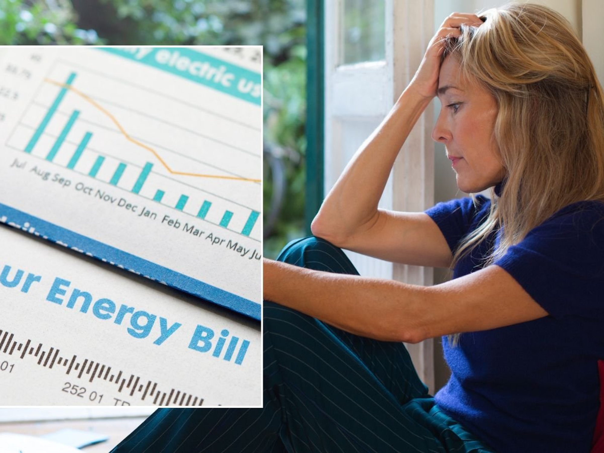 Woman looking stressed and energy bill