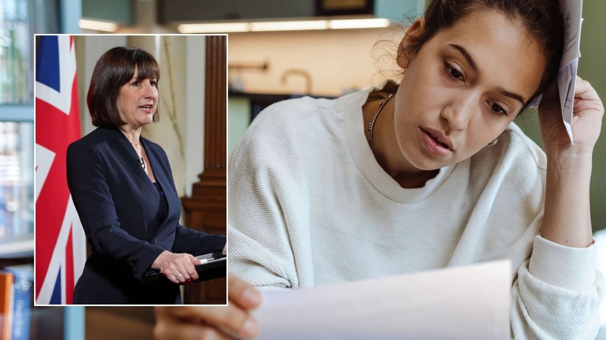 Woman looking stressed and Rachel Reeves