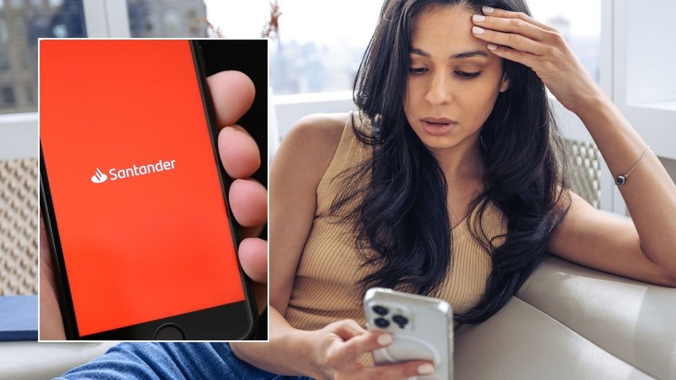 Woman looking stressed and Santander app