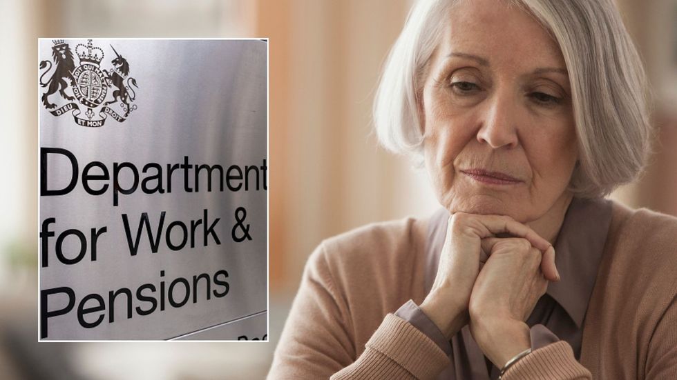 Woman looking worried and DWP sign