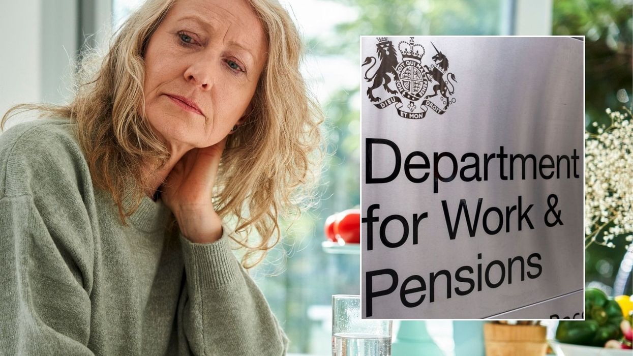 Woman looking worried and DWP sign