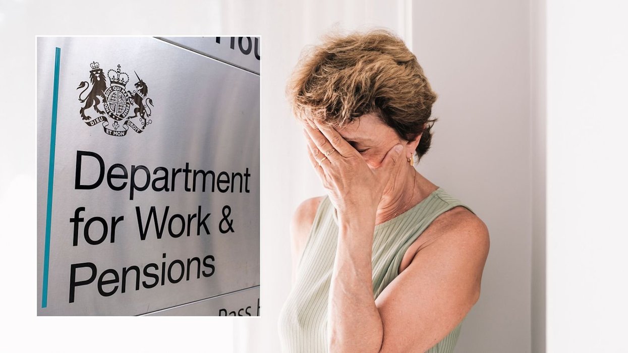 Woman looking worried and DWP sign