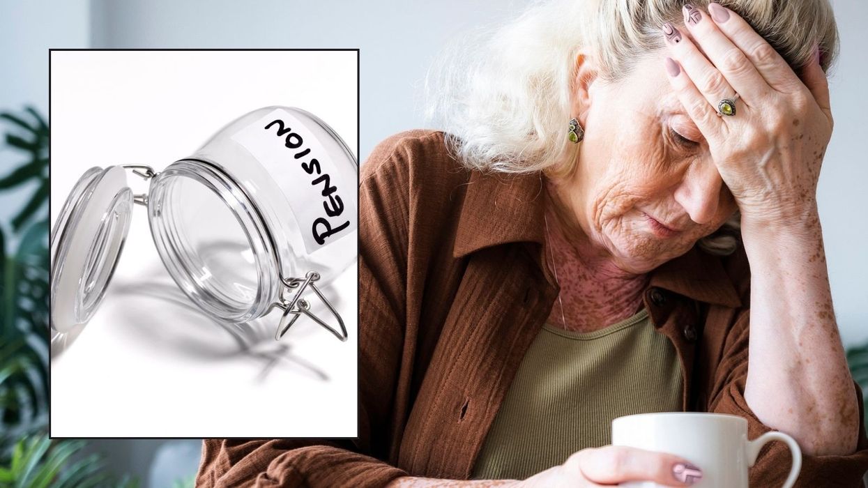 Woman looking worried and empty pension pot
