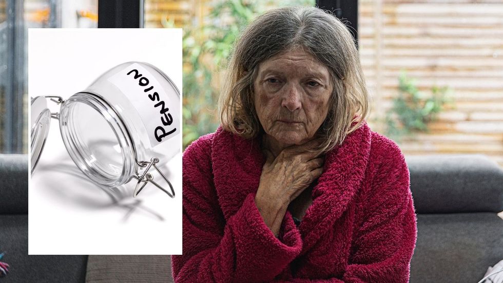 Woman looking worried and empty pension