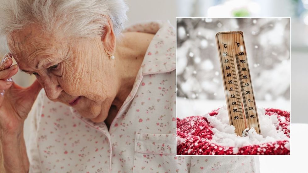 Woman looking worried and freezing weather