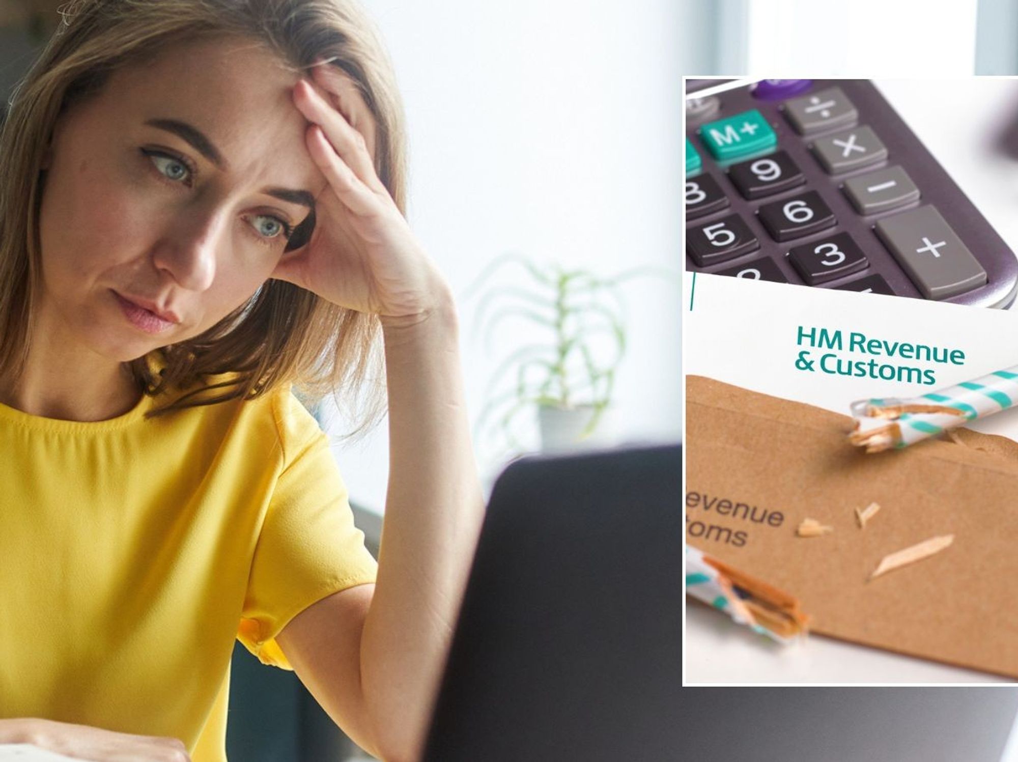 Woman looking worried and HMRC letter