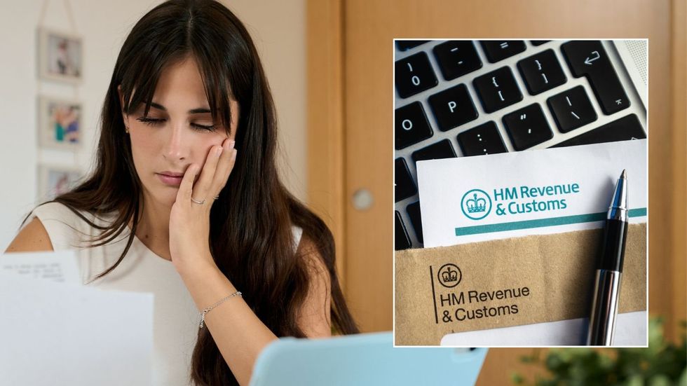 Woman looking worried and HMRC letter