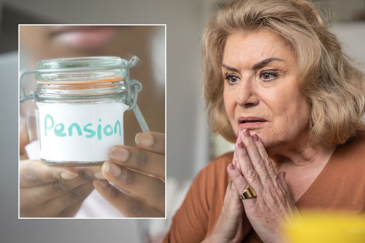 Woman looking worried and pension pot
