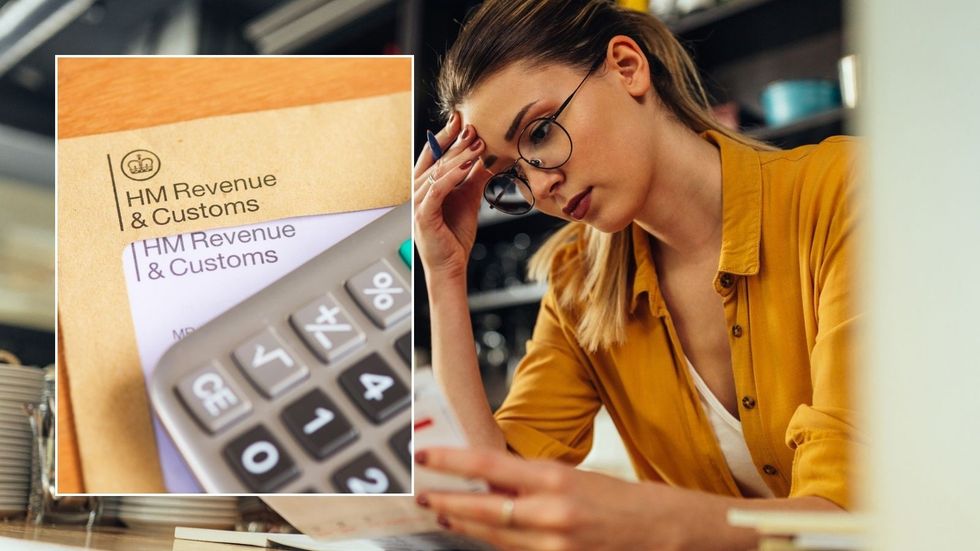 Woman looking worried and tax form