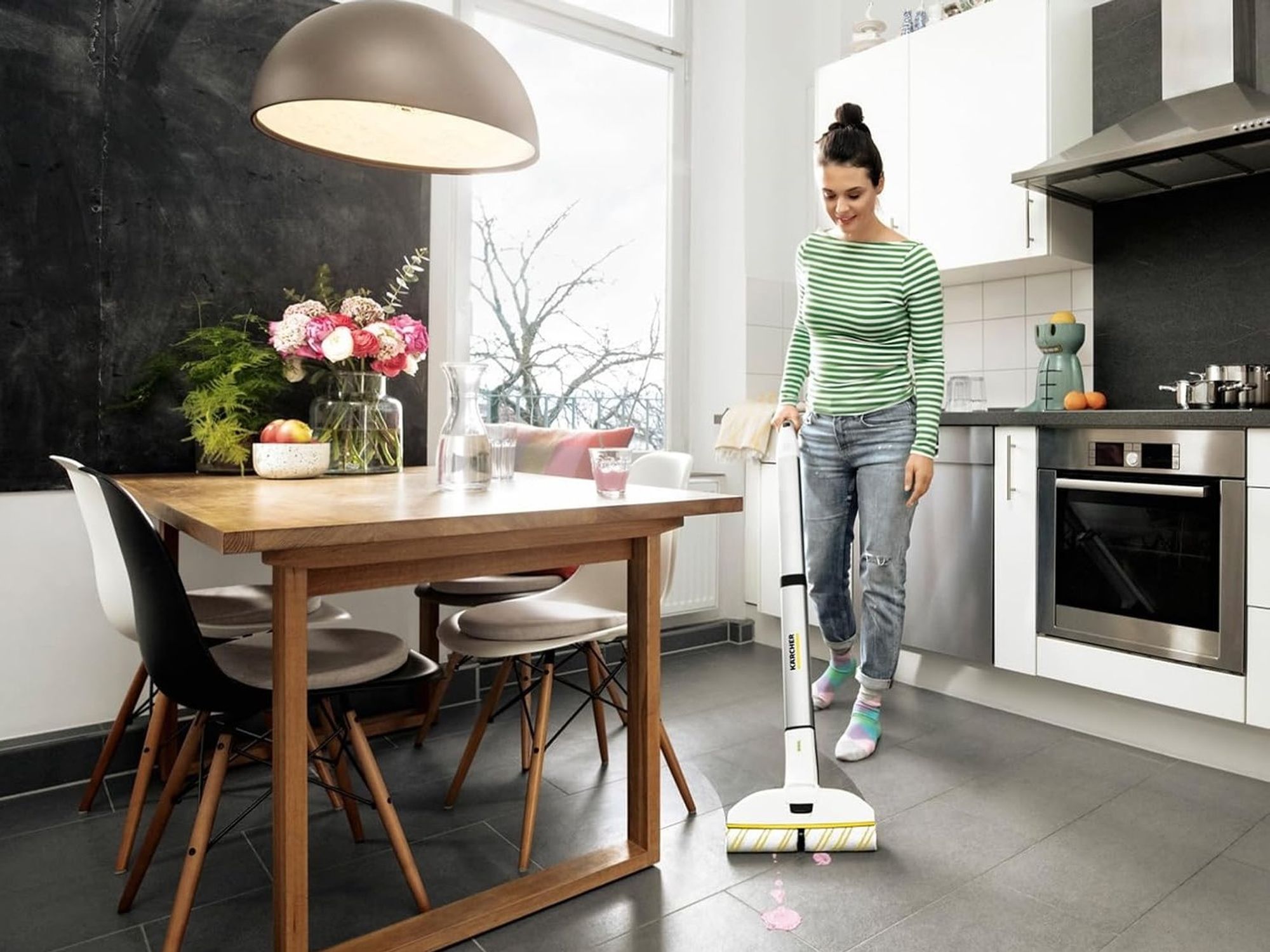 Woman mopping the floor