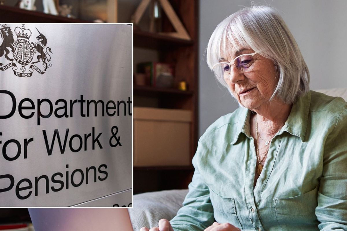 Woman on laptop and DWP logo