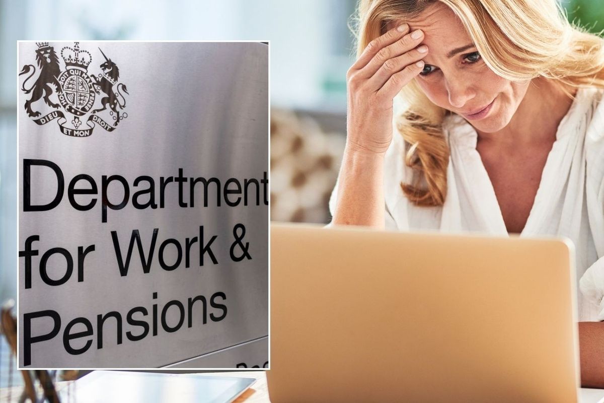 Woman on laptop and DWP sign