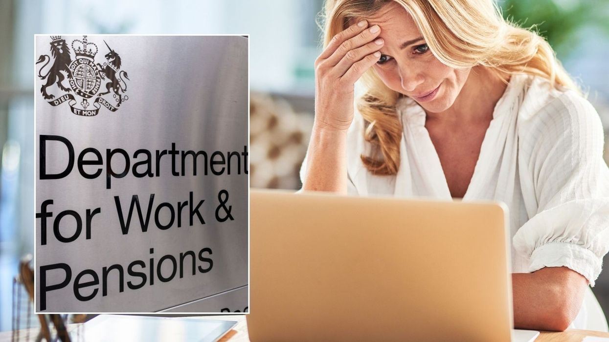 Woman on laptop and DWP sign
