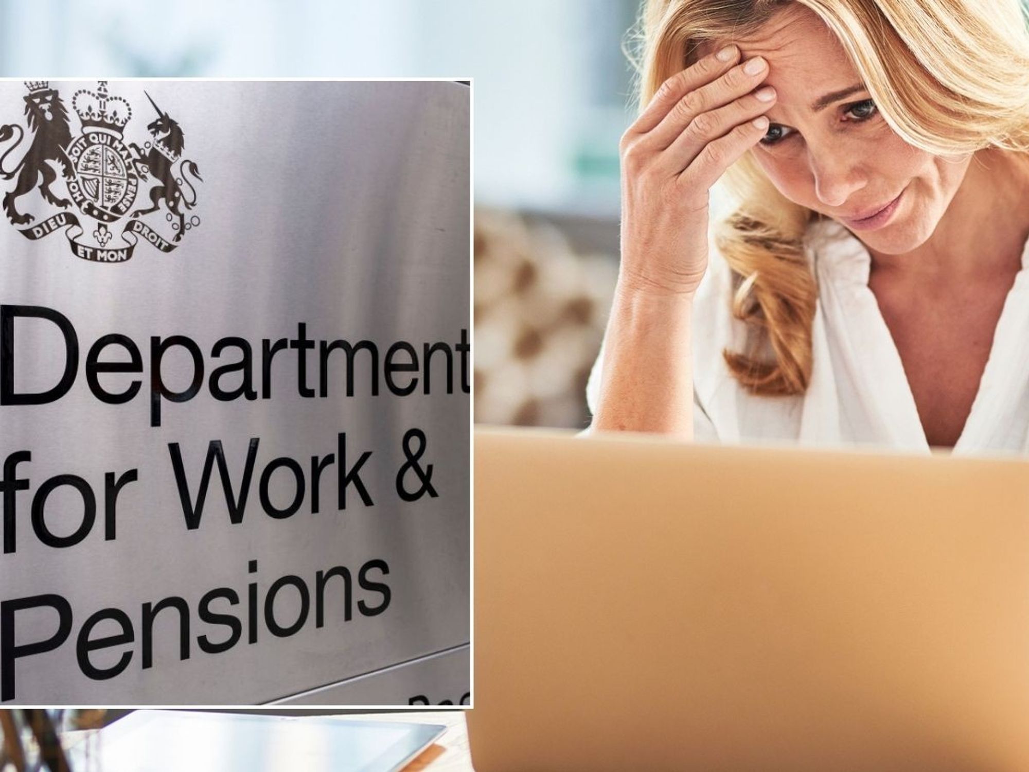 Woman on laptop and DWP sign