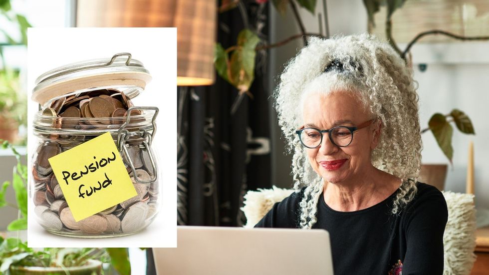 Woman on laptop and pension fund