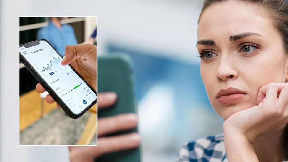 Woman on phone and app