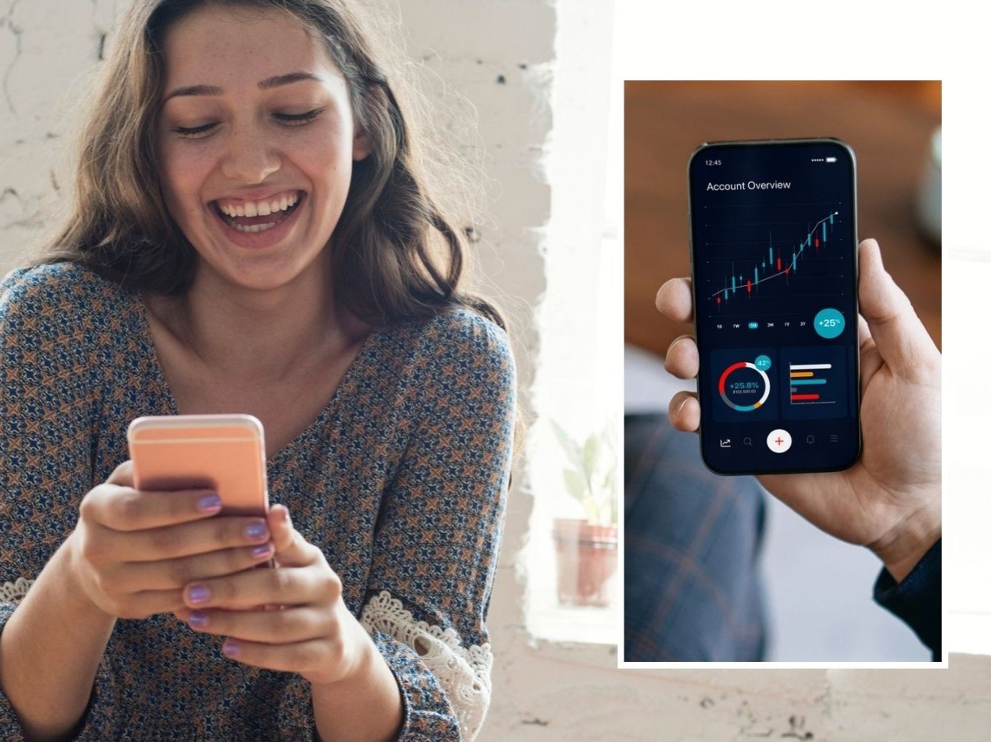 Woman on phone and bank account