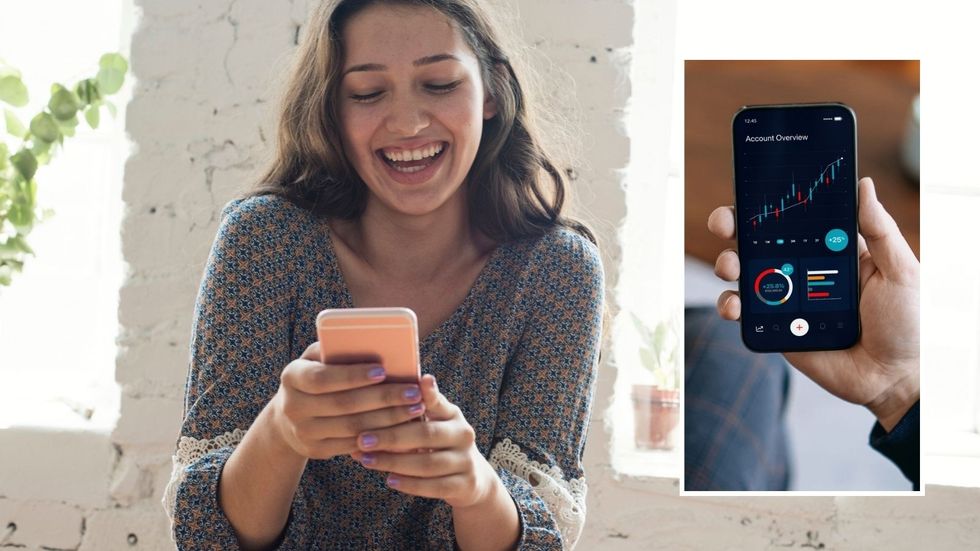 Woman on phone and bank account