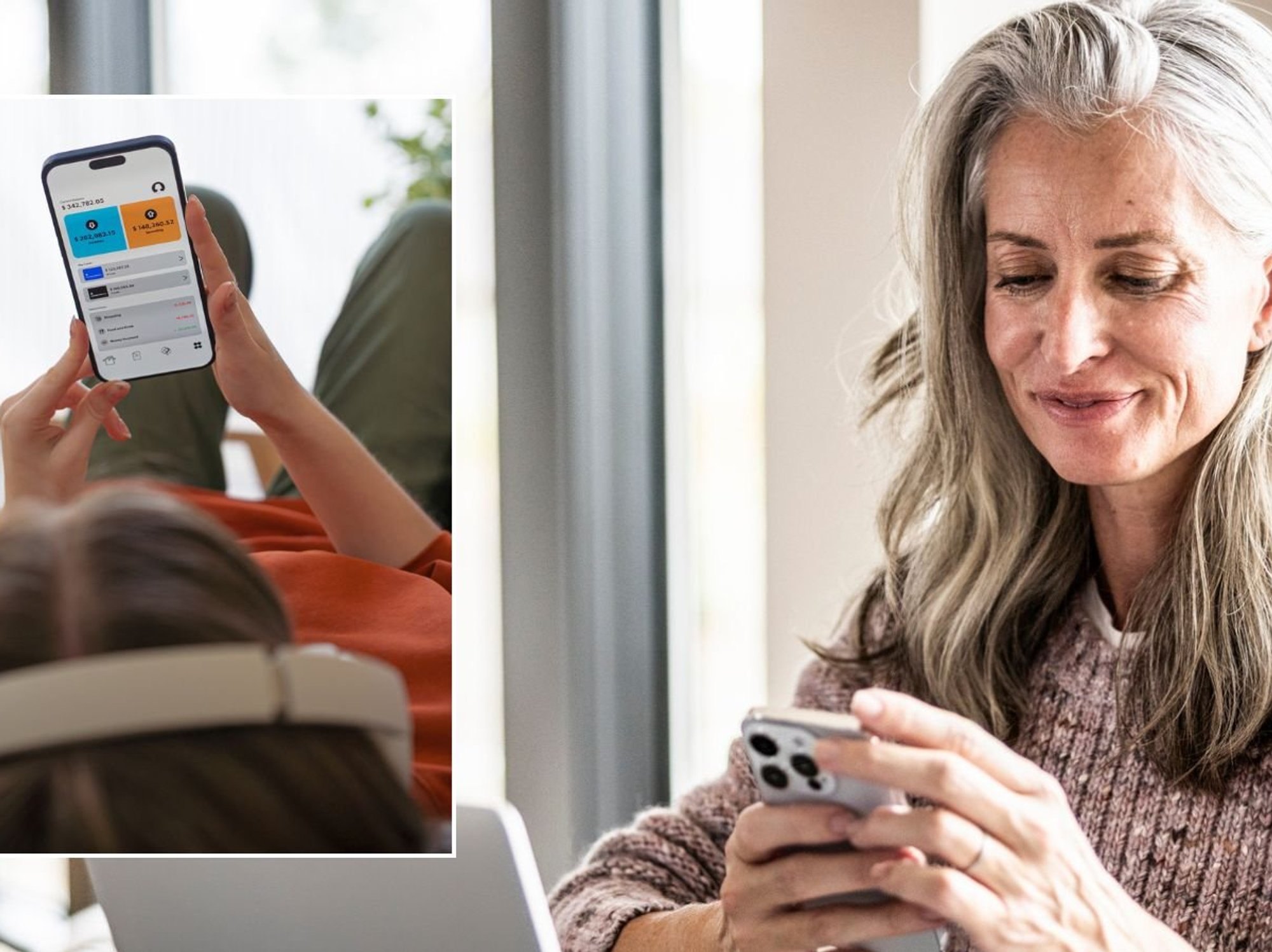 Woman on phone and bank account