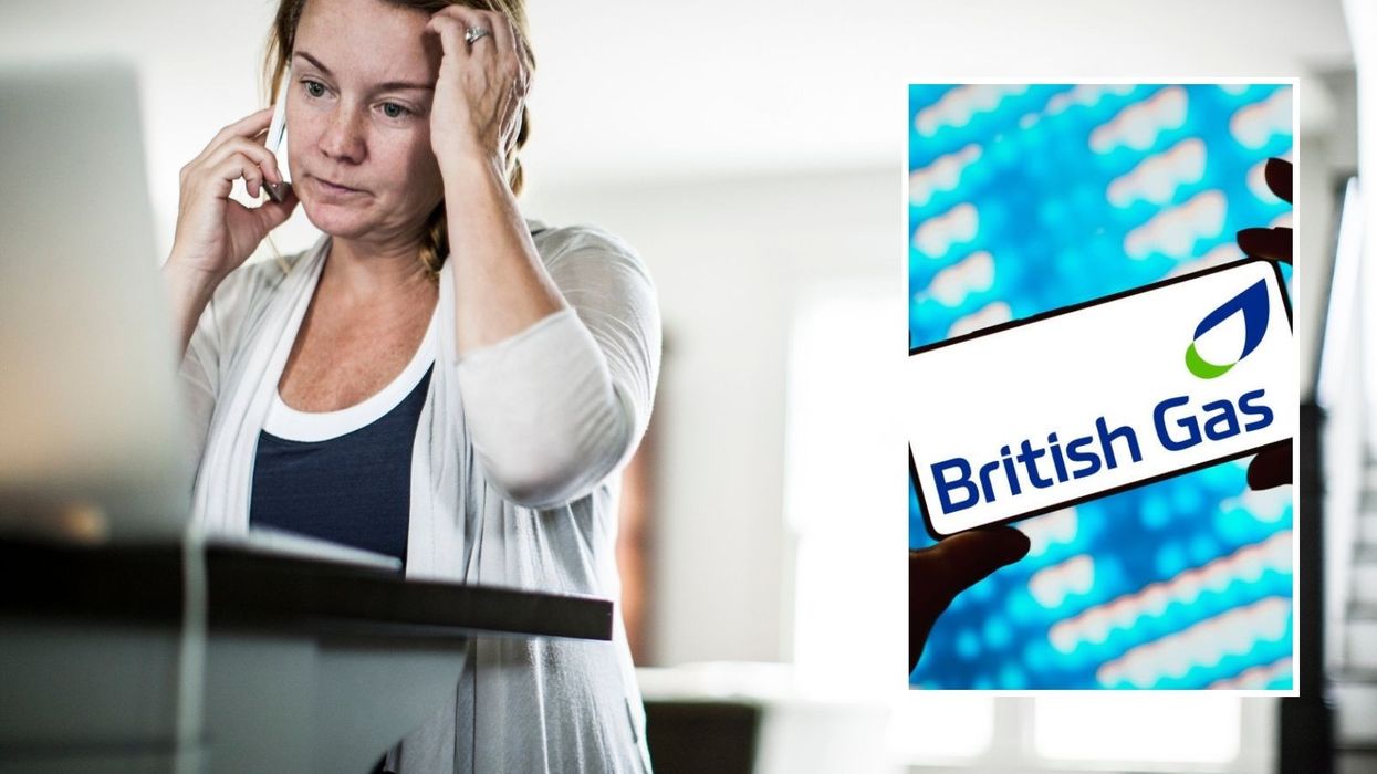 Woman on phone and British logo