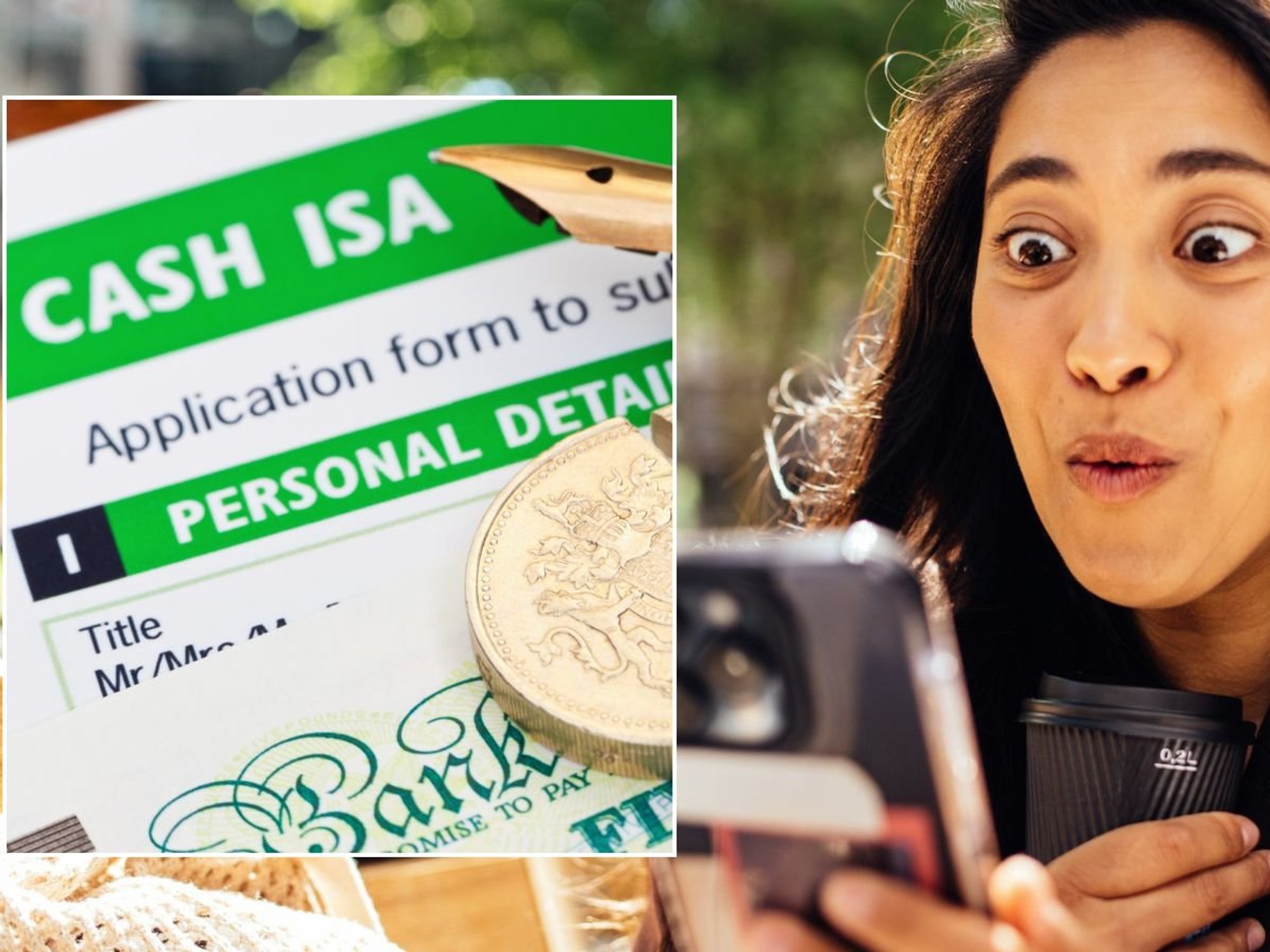 Woman on phone and cash ISA form