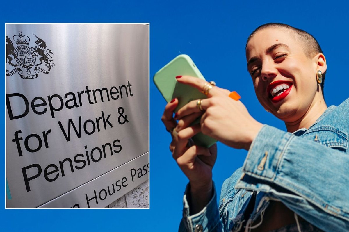 Woman on phone and DWP sign