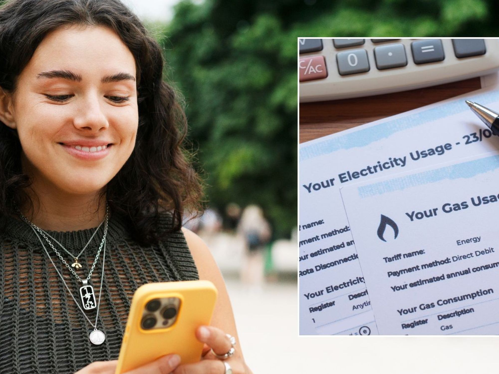 Woman on phone and energy bill