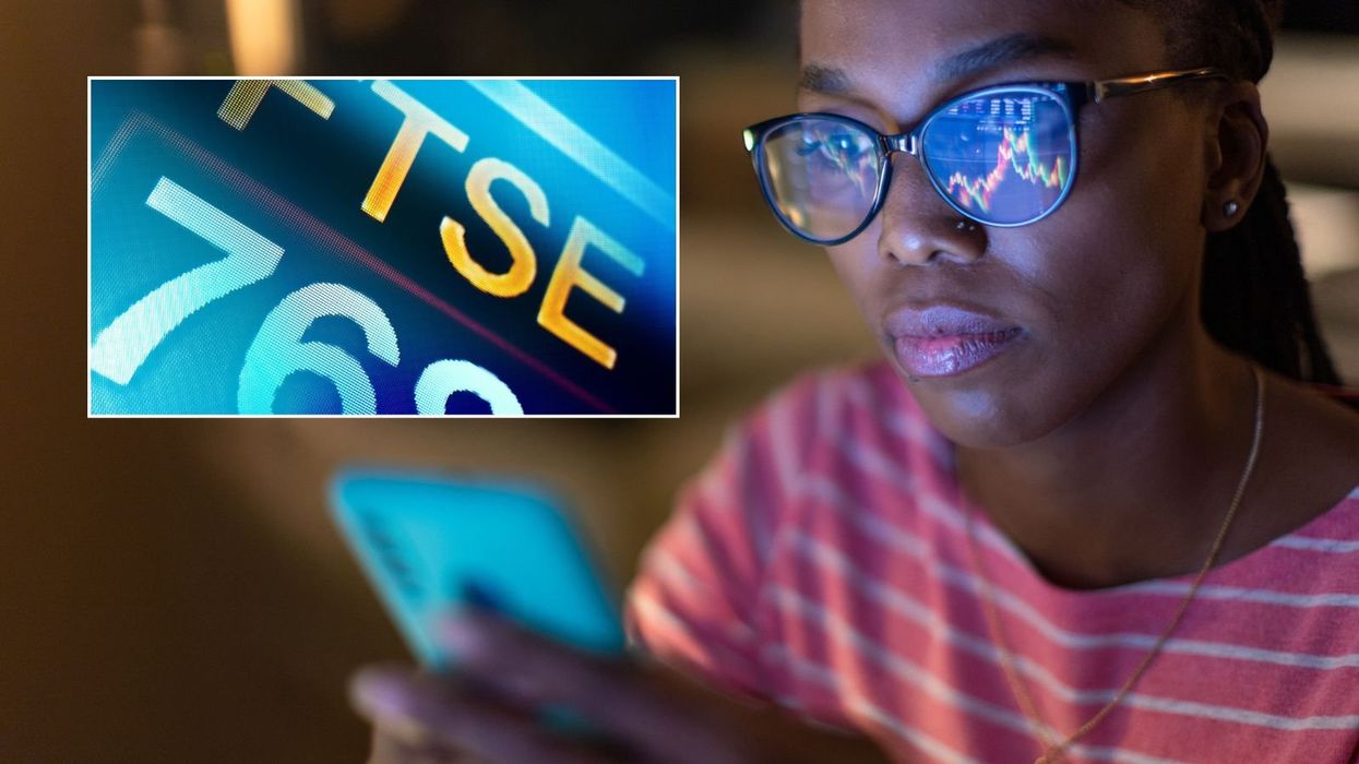 Woman on phone and Ftse sign