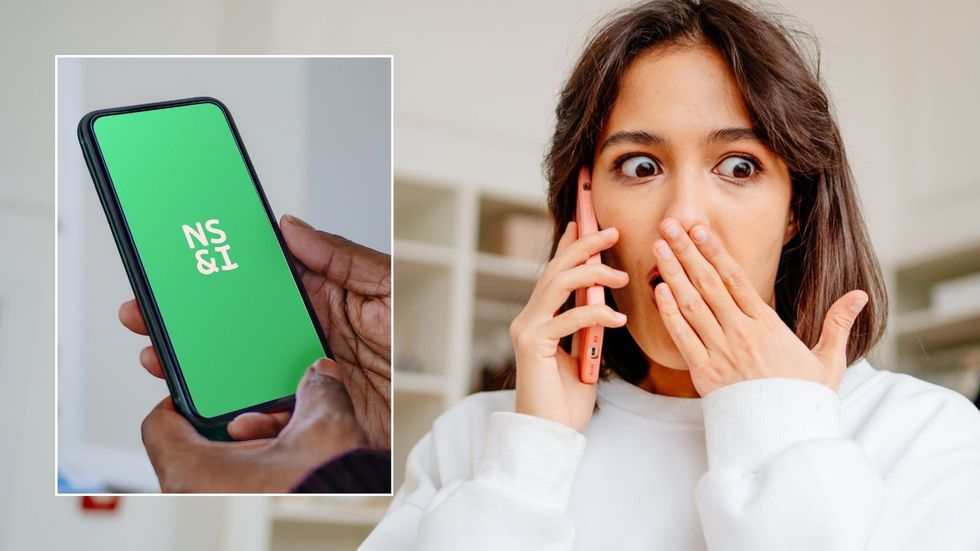 Woman on phone and NS& logo
