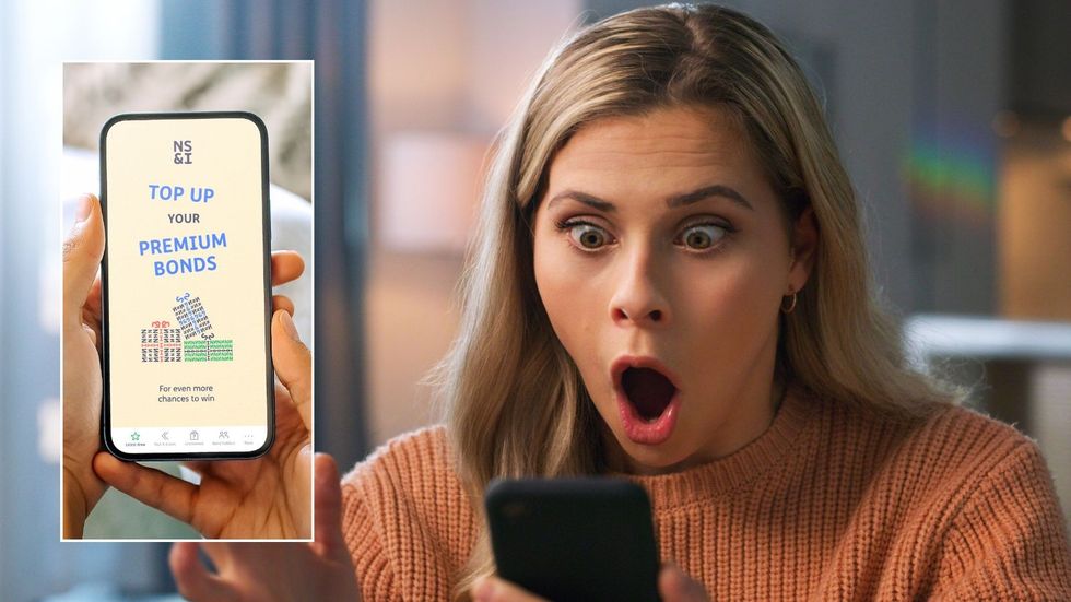 Woman on phone and Premium Bonds app