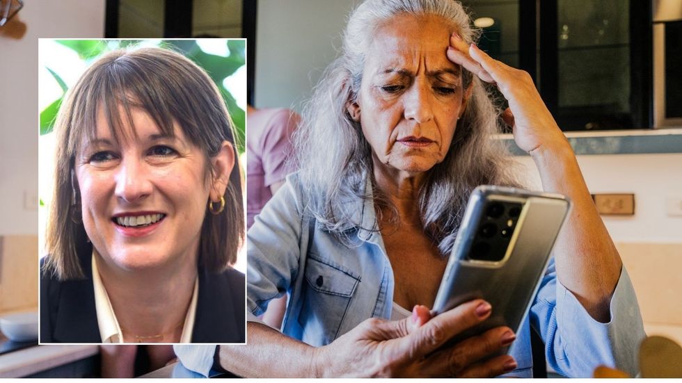 Woman on phone and Rachel Reeves