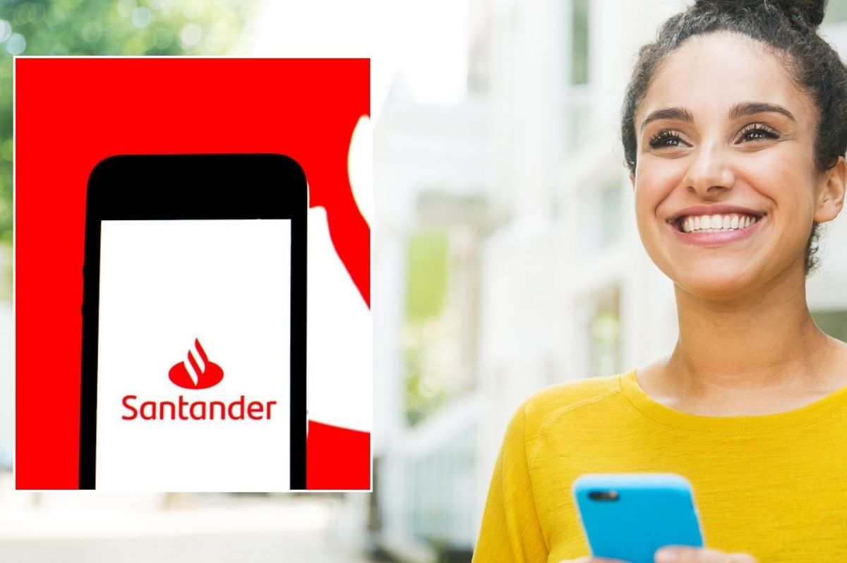 Woman on phone and Santander logo