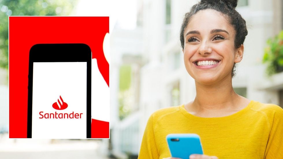 Woman on phone and Santander logo