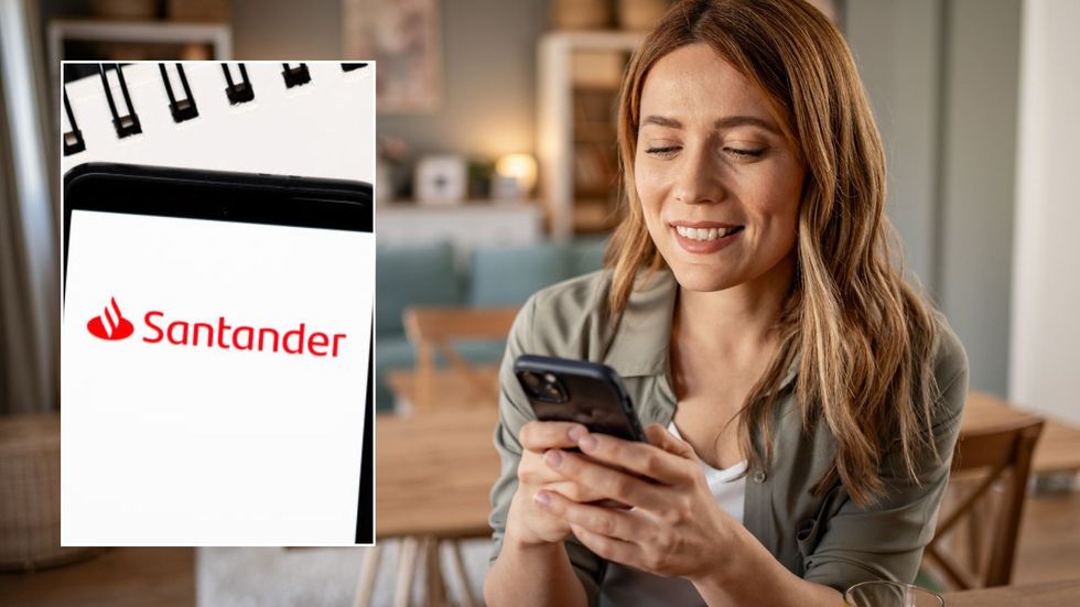 Woman on phone and Santander logo