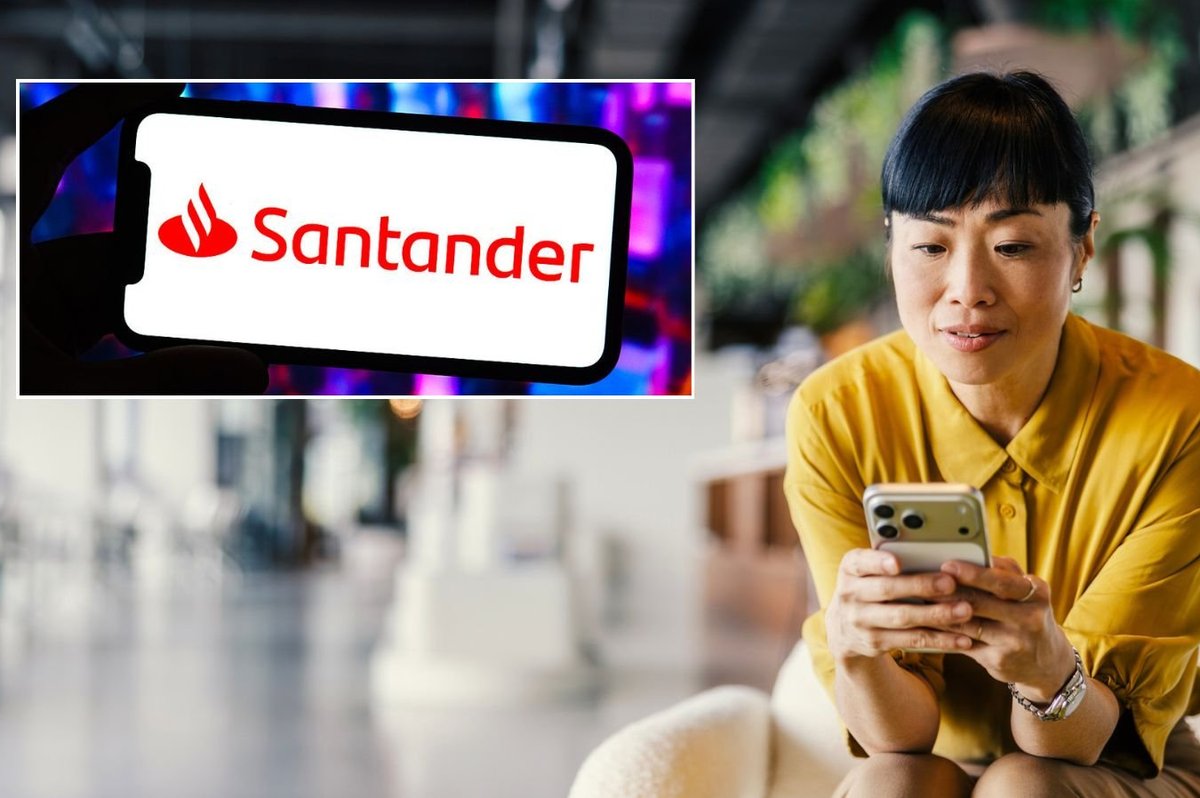 Woman on phone and Santander logo