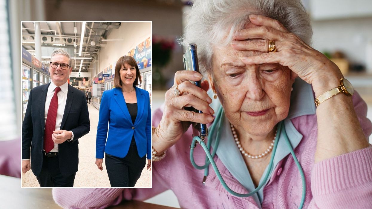 Woman on phone, Prime Minister Keir Startmer and Shadow Chancellor Rachel Reeves