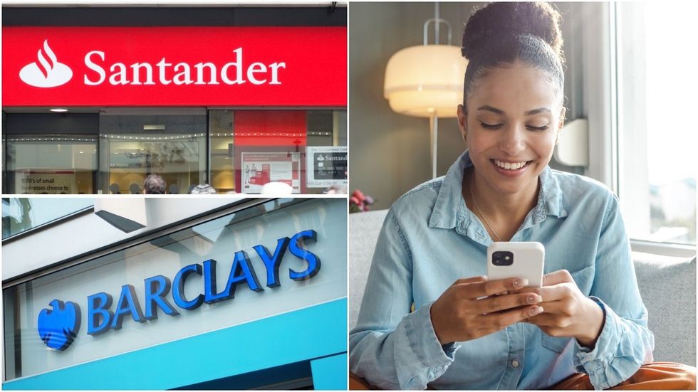 Woman on phone, Santander and Barclays