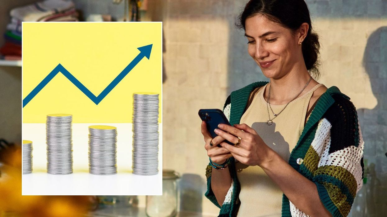 Woman on the phone and interest rate rising