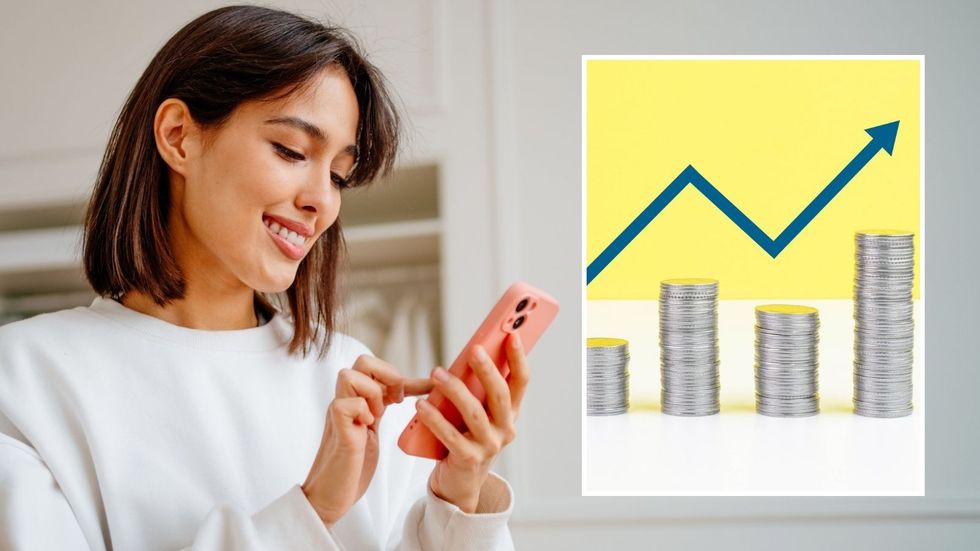 Woman on the phone and interest rates rising