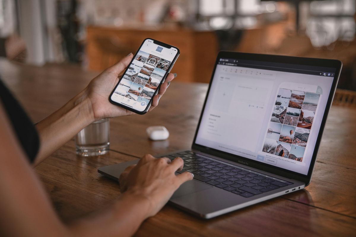 Woman opening phone to camera roll