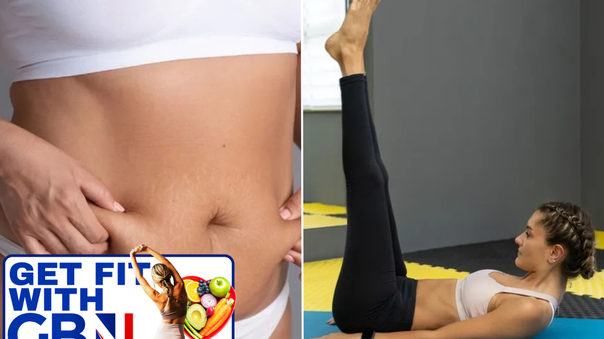 Woman pinching stomach / woman doing leg raises