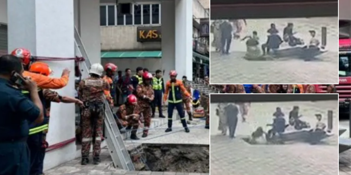 NextImg:Woman plunges down 26ft sinkhole as pavement collapses