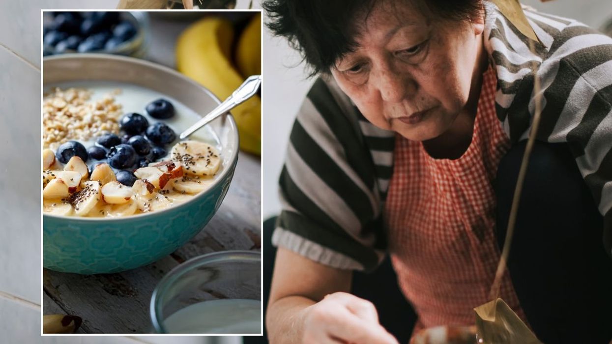 WOMAN PREPARING FOOD - BREAKFAST BOWL