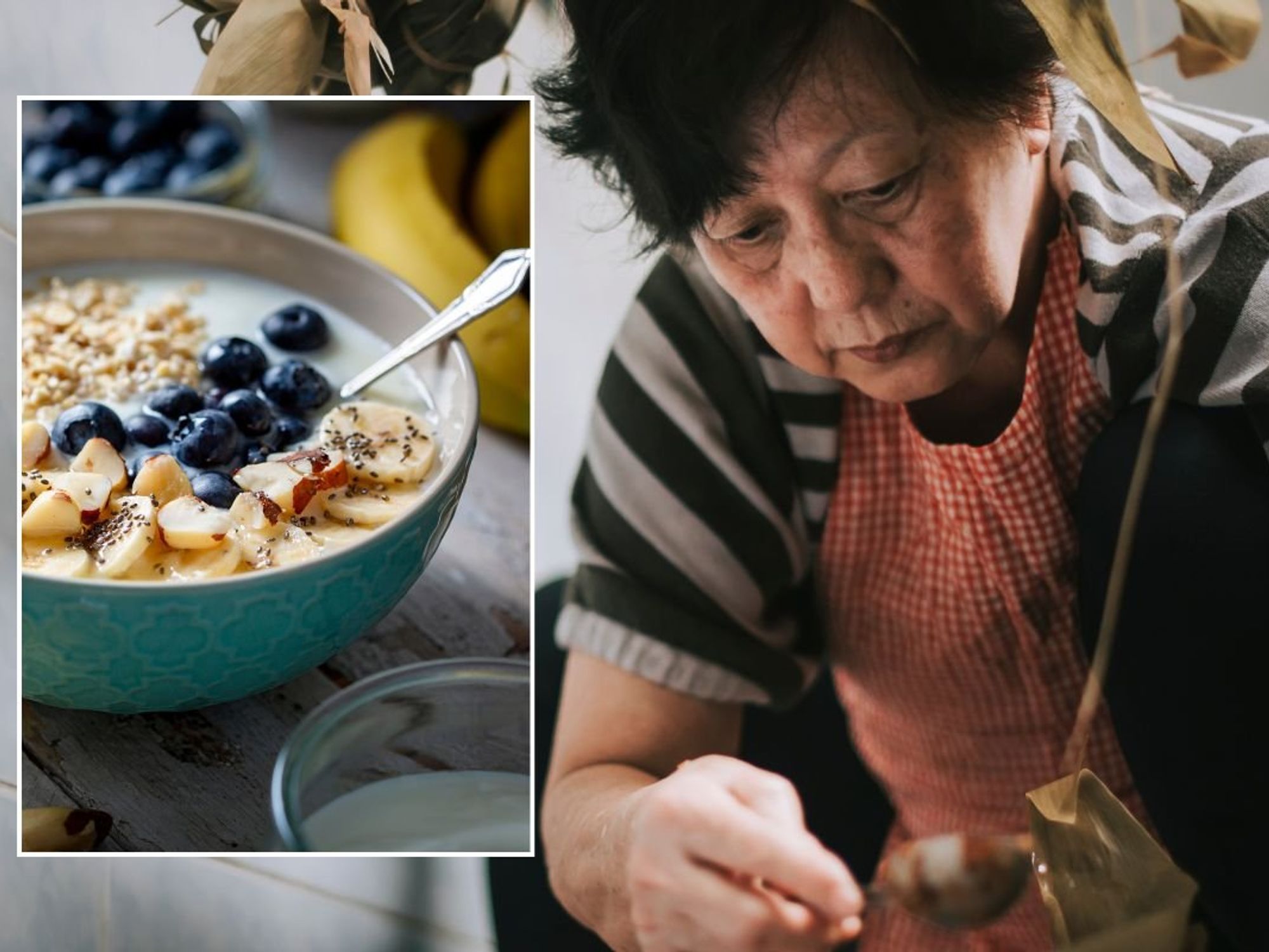 WOMAN PREPARING FOOD - BREAKFAST BOWL