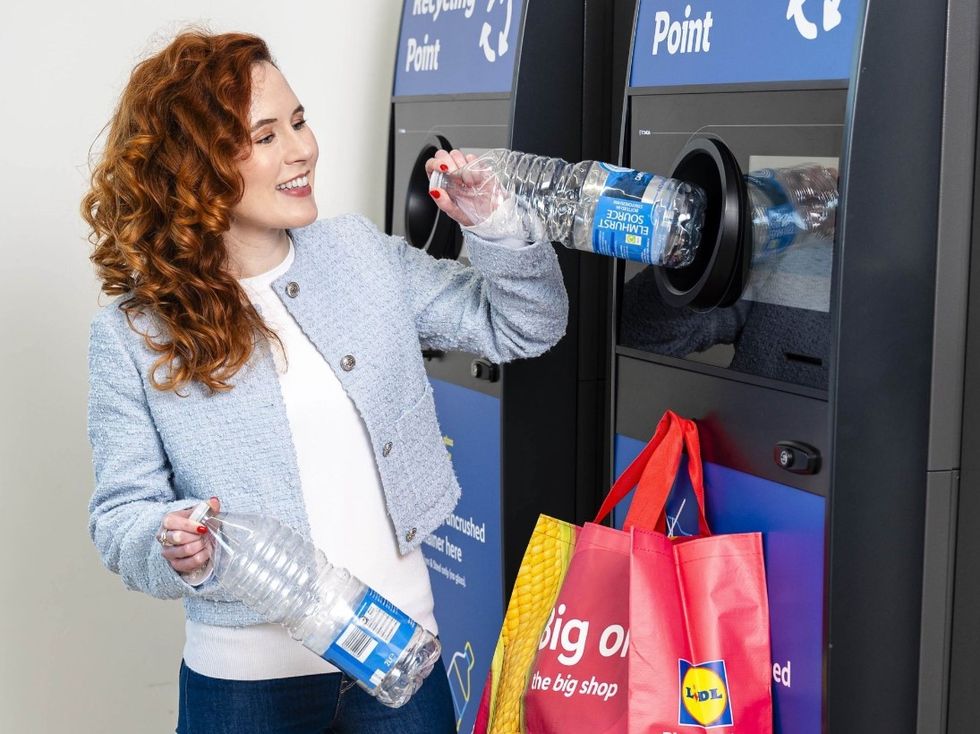Woman recycling plastic boat Lidl