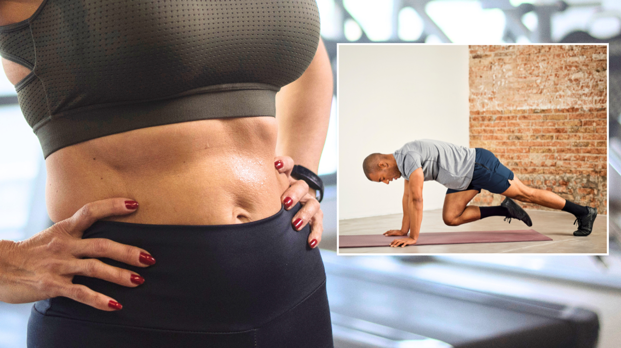 Woman's abs / man doing moutain climbers